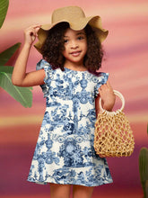 Summer, Blue, Comfy, Vintage Style Holiday Dress, Young Boy's Casual Frill Hem Dress, Suitable For Summer